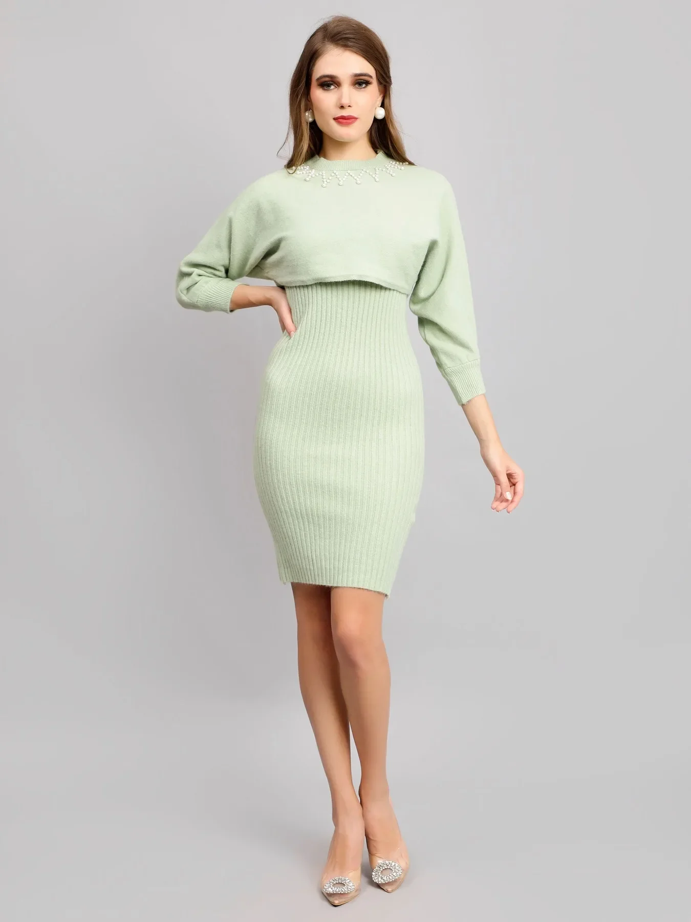 Pearl Embellished Knitted Two-Piece Set - Image 9