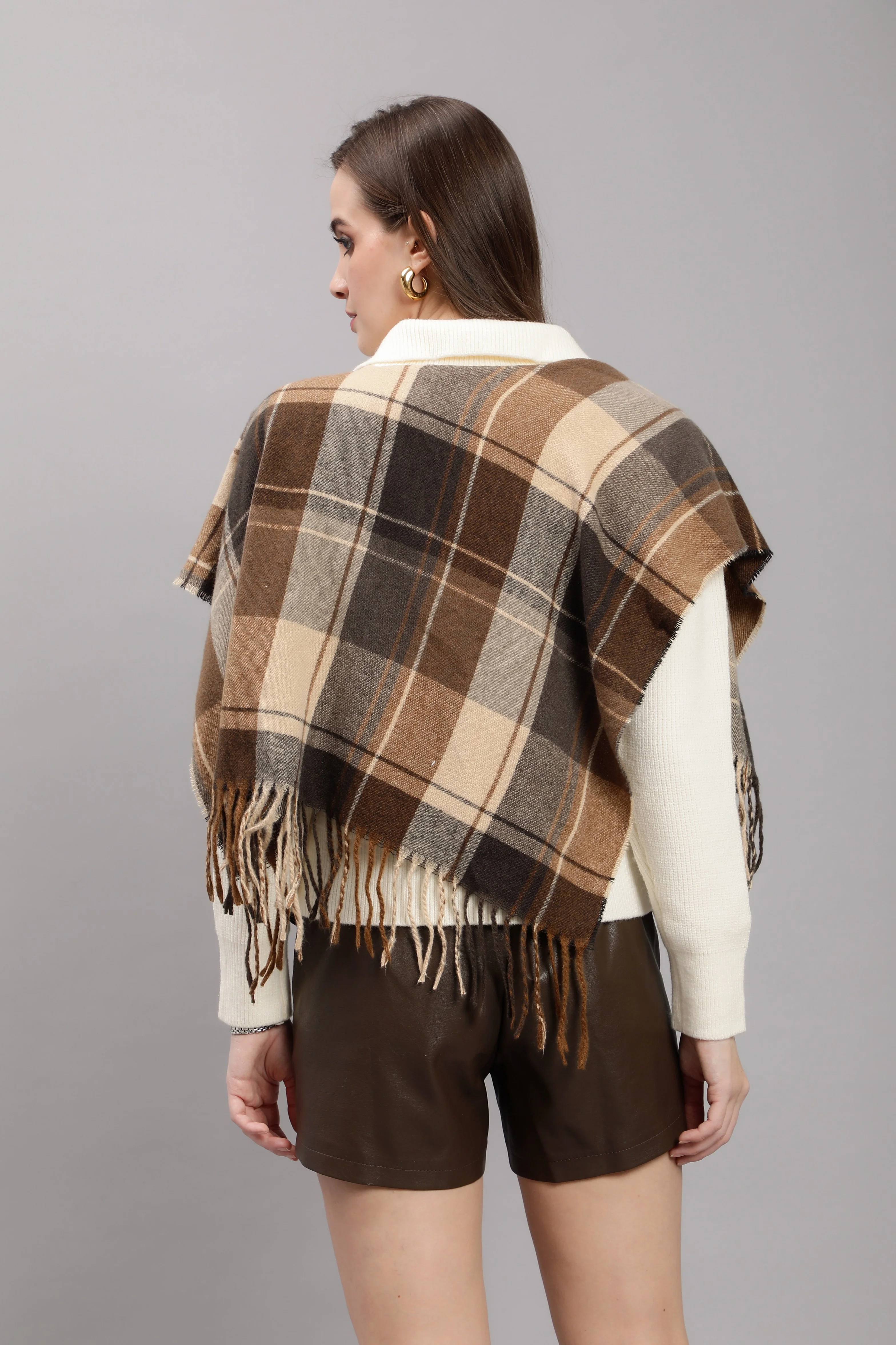 Plaid Cape Knitted Cardigan - Image 3