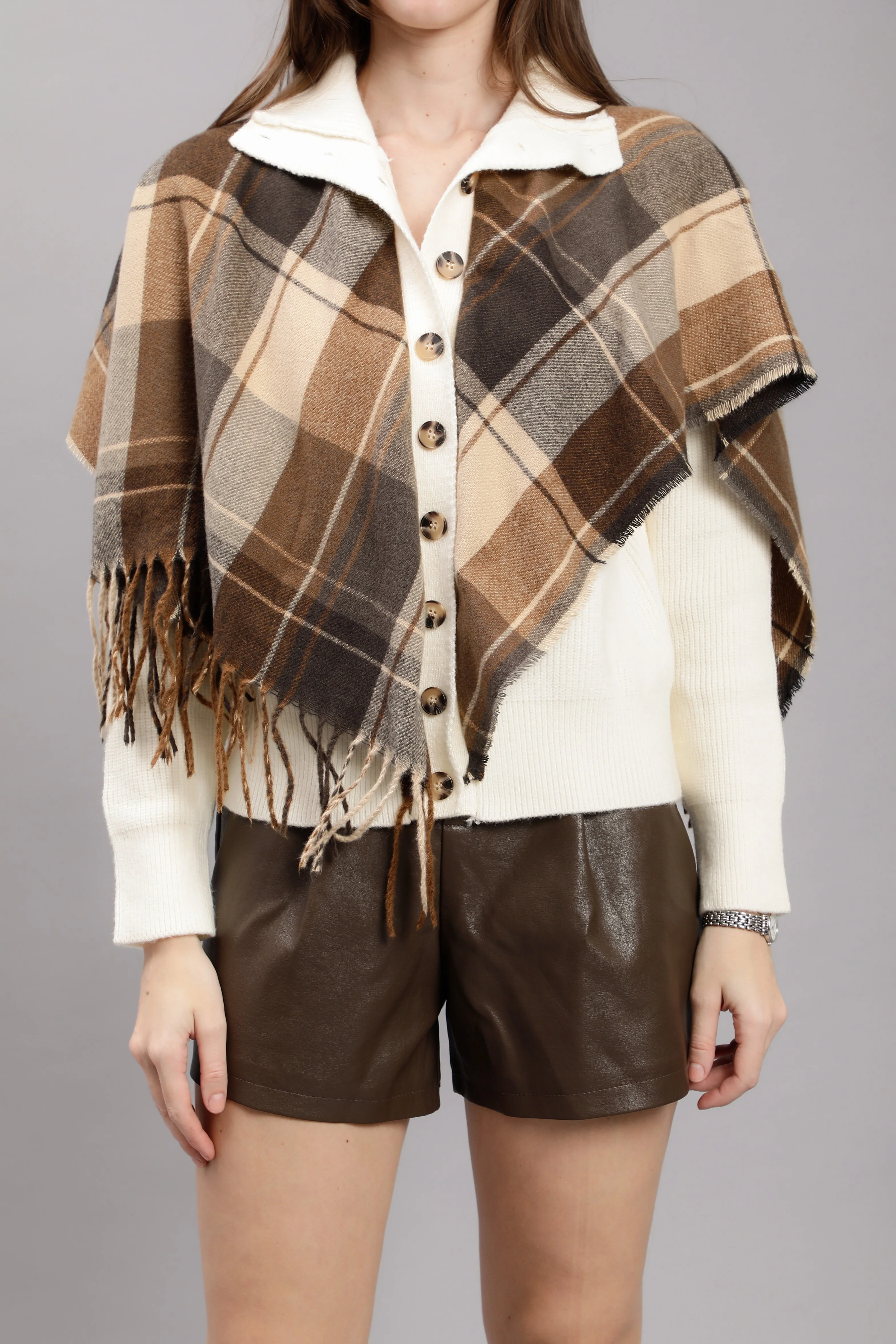 Plaid Cape Knitted Cardigan - Image 4