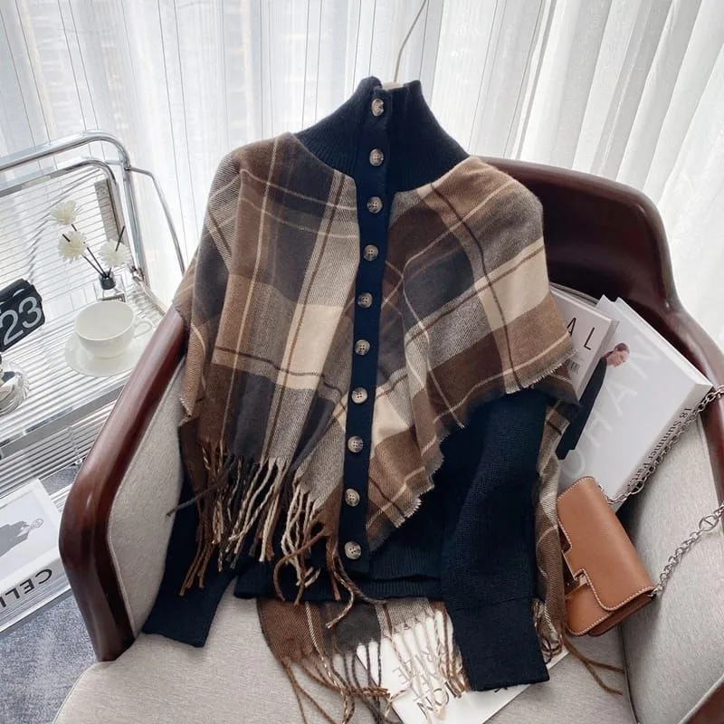 Plaid Cape Knitted Cardigan - Image 8