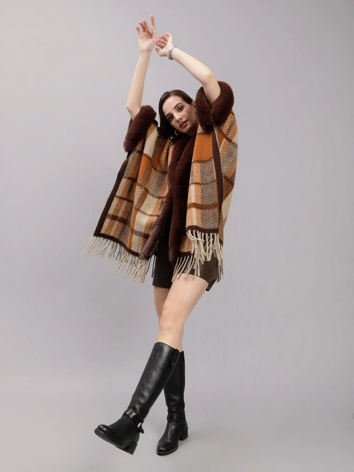 Poncho Plaid Woolen Cape - Image 5