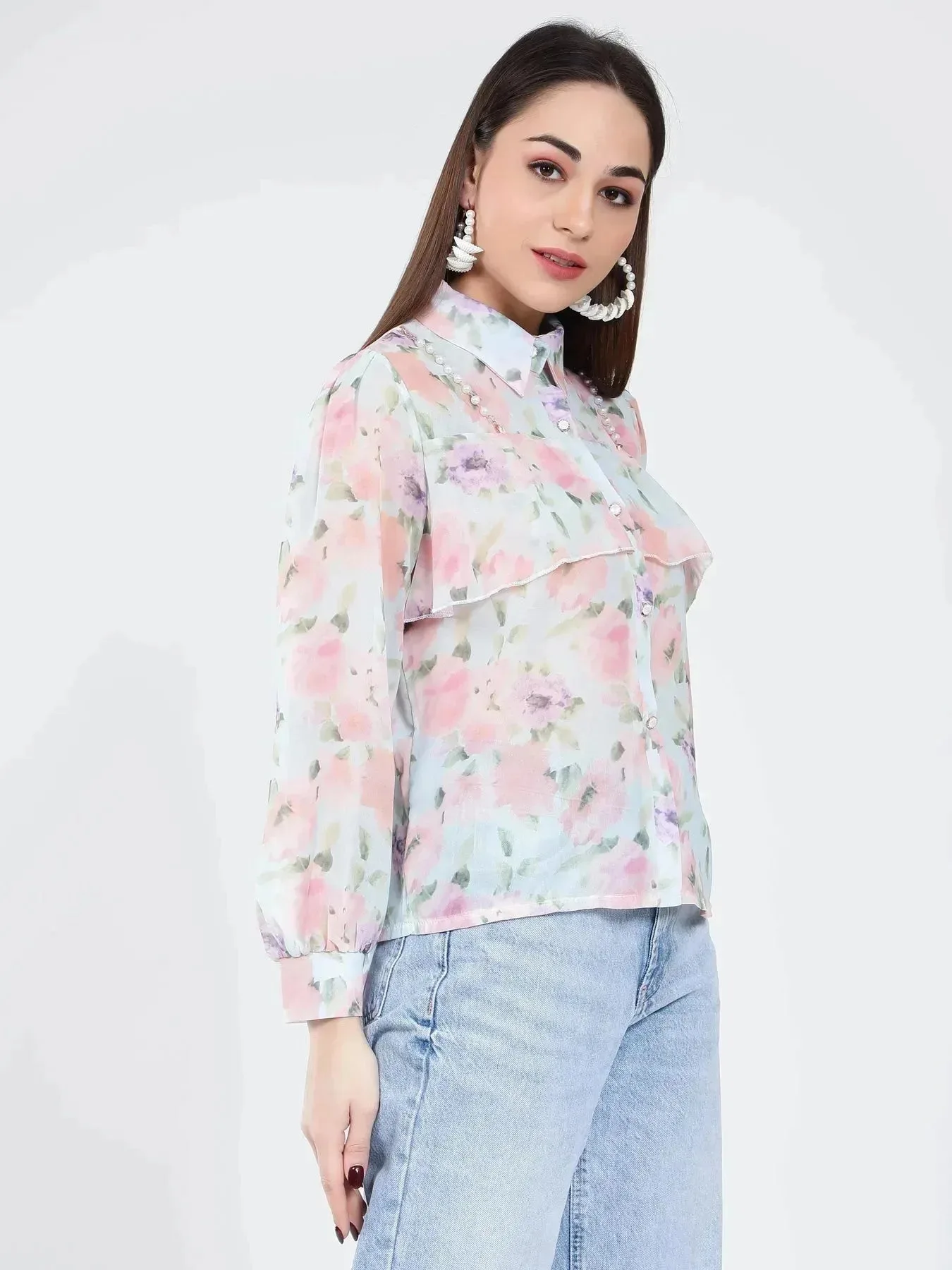 Ruffle Floral Shirt - Image 11
