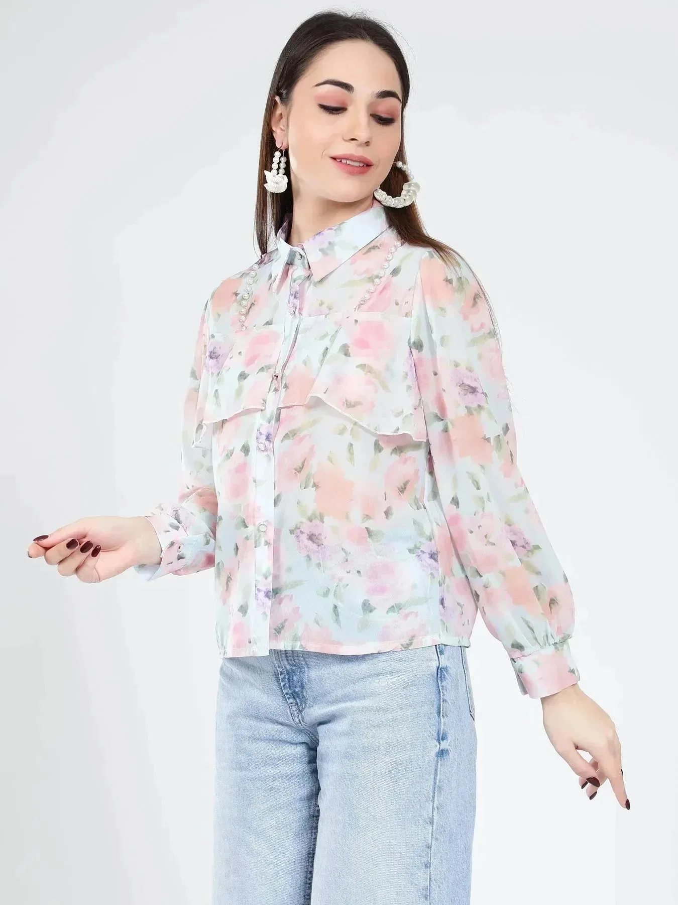 Ruffle Floral Shirt - Image 12