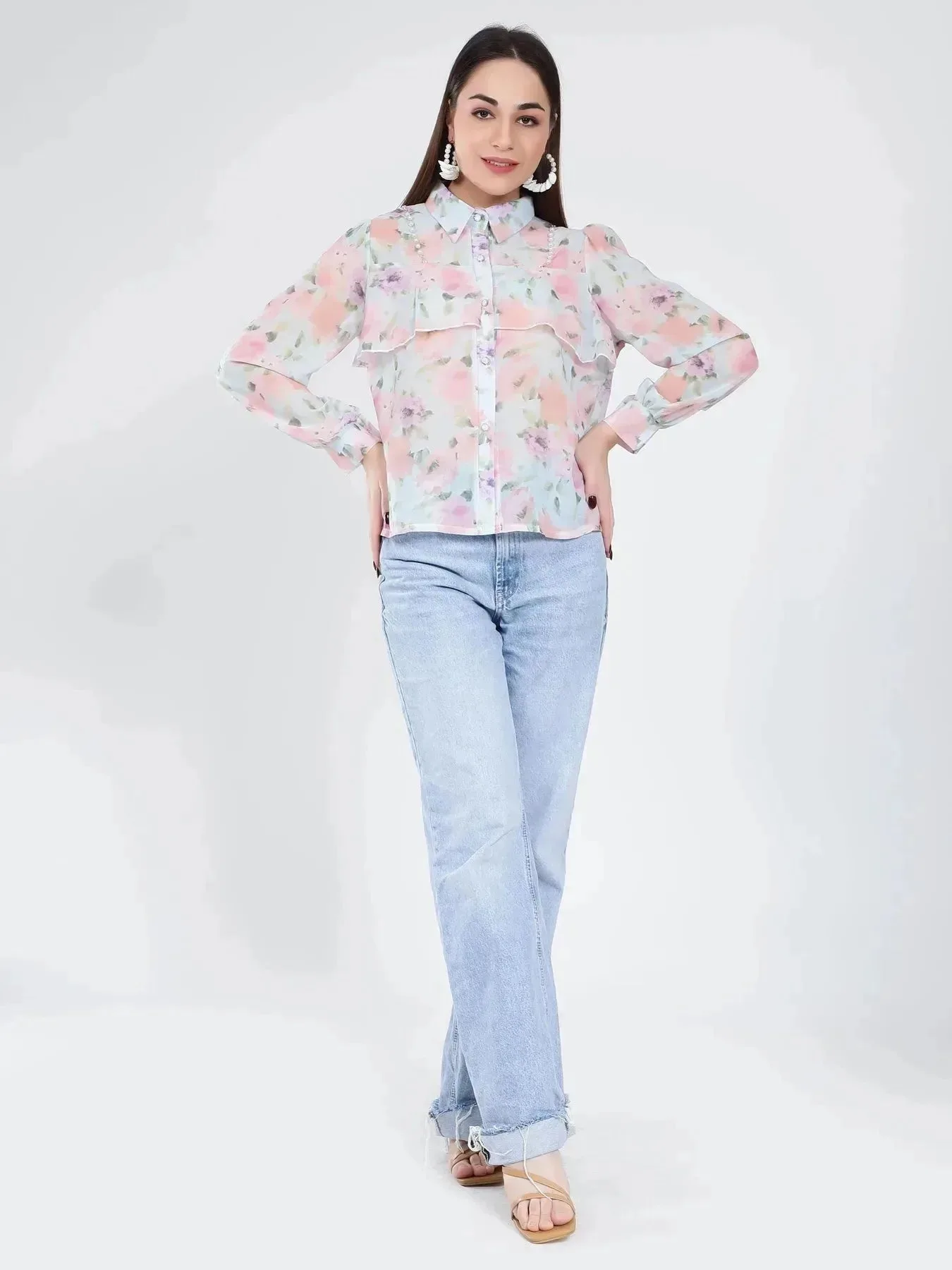 Ruffle Floral Shirt - Image 13