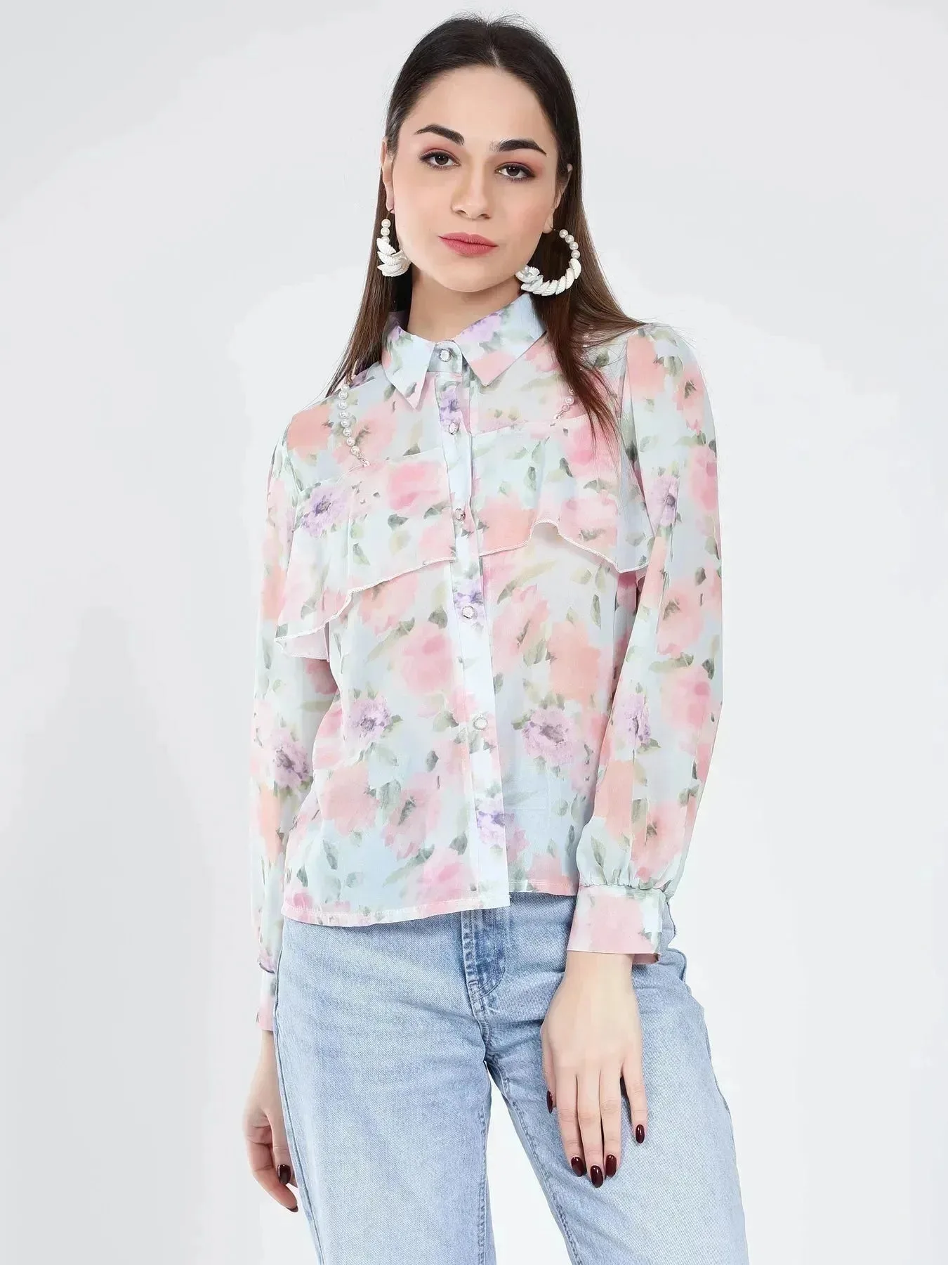 Ruffle Floral Shirt - Image 14