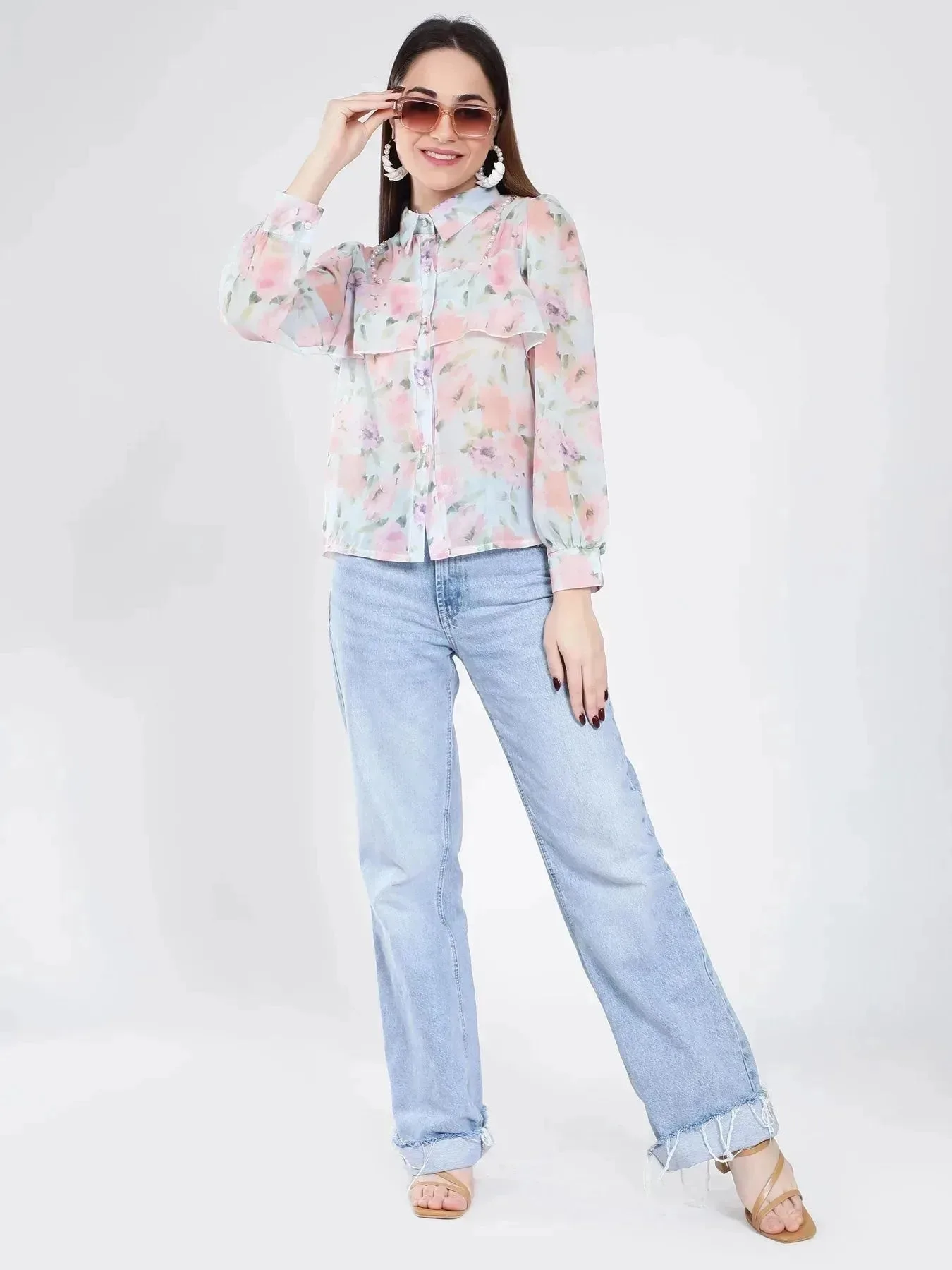 Ruffle Floral Shirt - Image 7