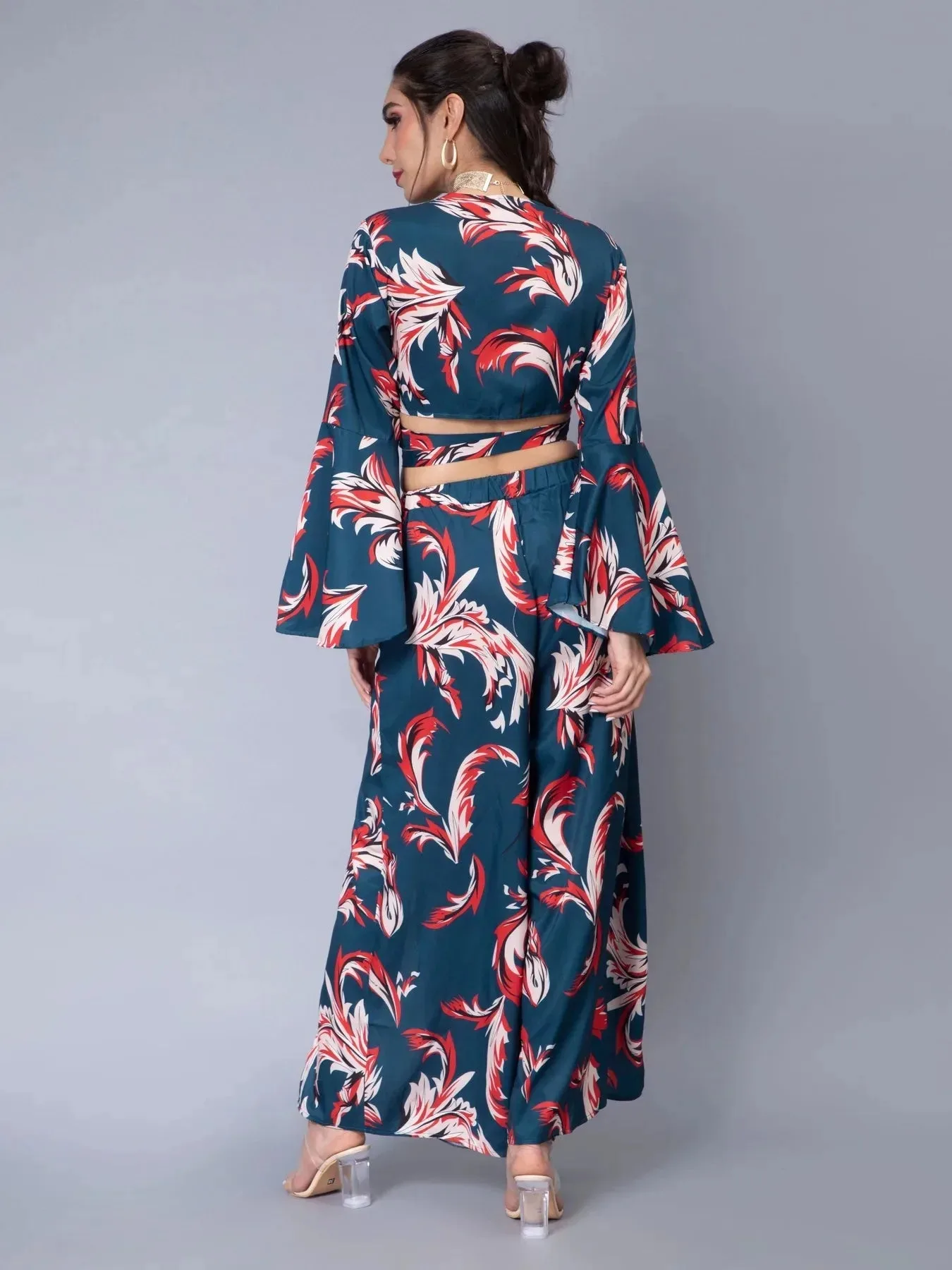 Tie Belt Wrap Top With Pants Set - Image 4