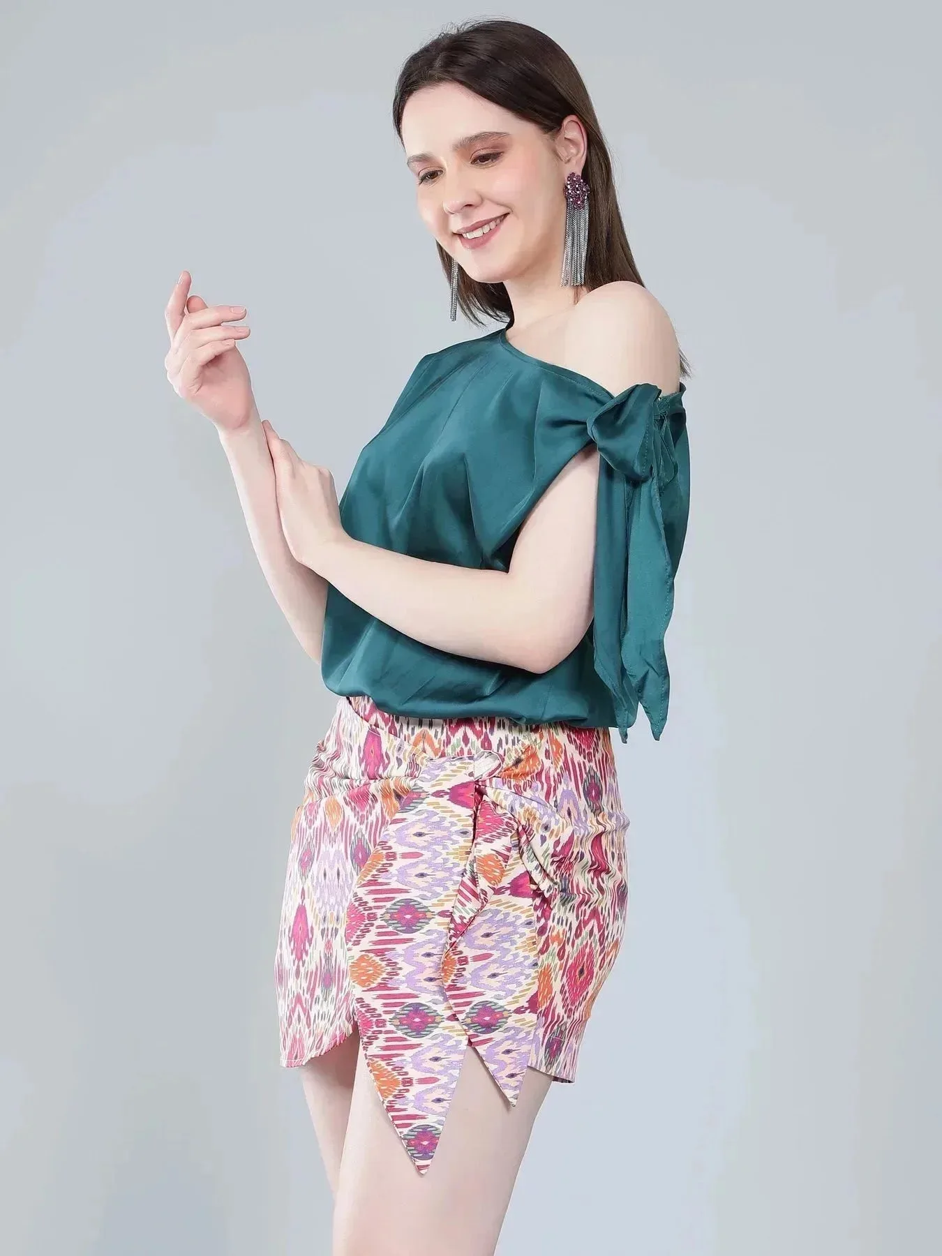 Tie Shoulder Satin Blouse - Image 11