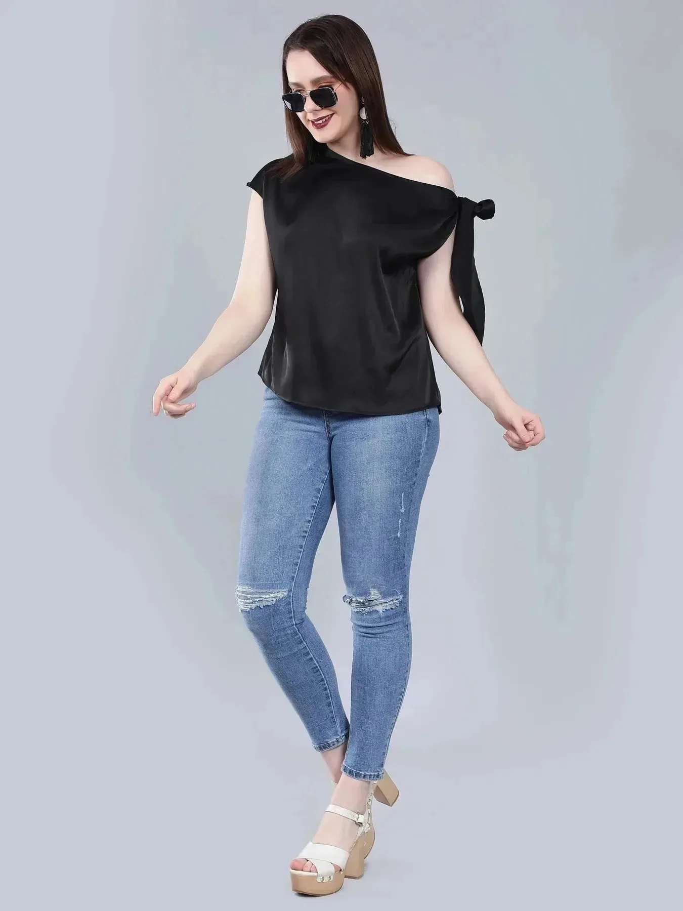 Tie Shoulder Satin Blouse - Image 14