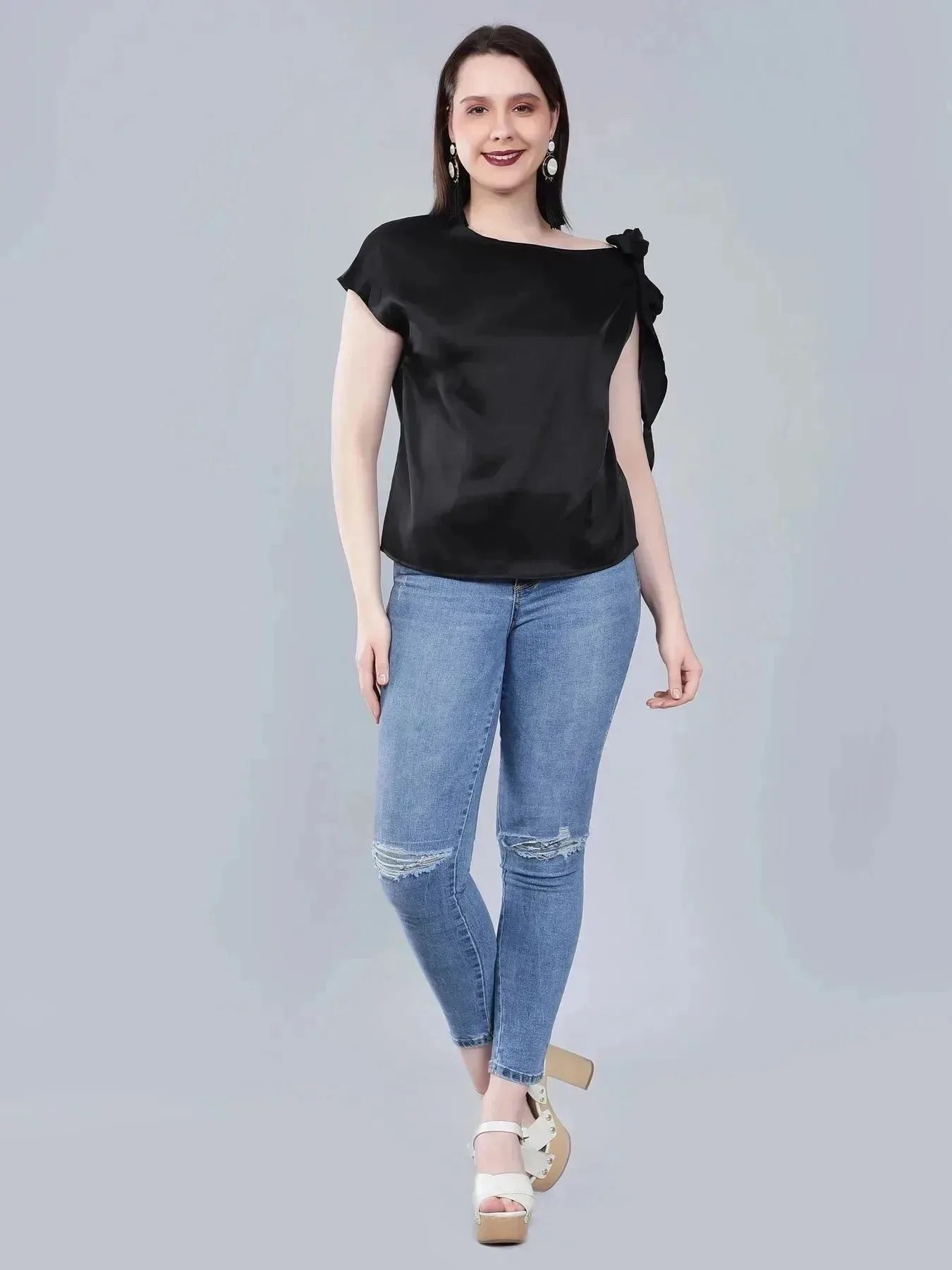 Tie Shoulder Satin Blouse - Image 17