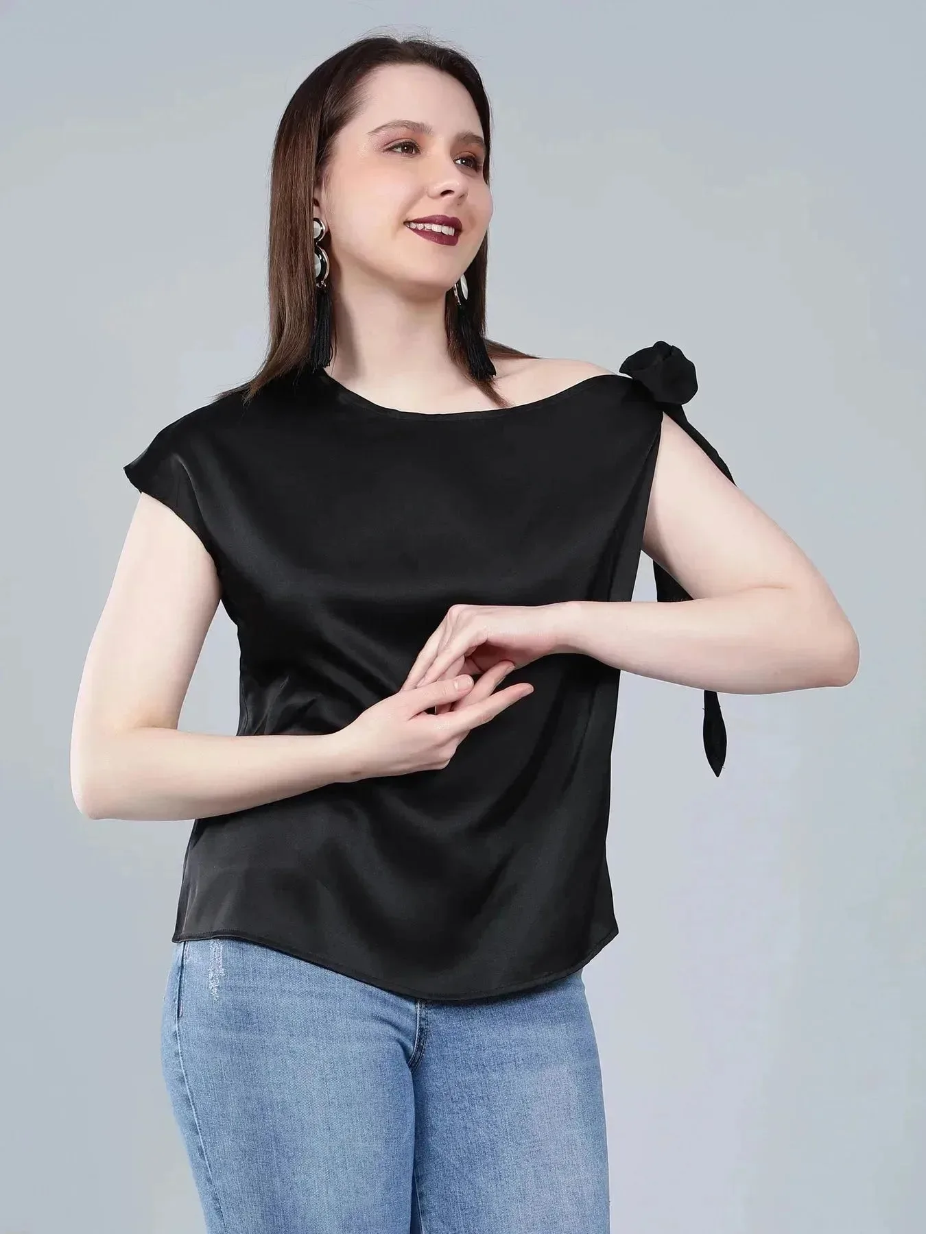 Tie Shoulder Satin Blouse - Image 18