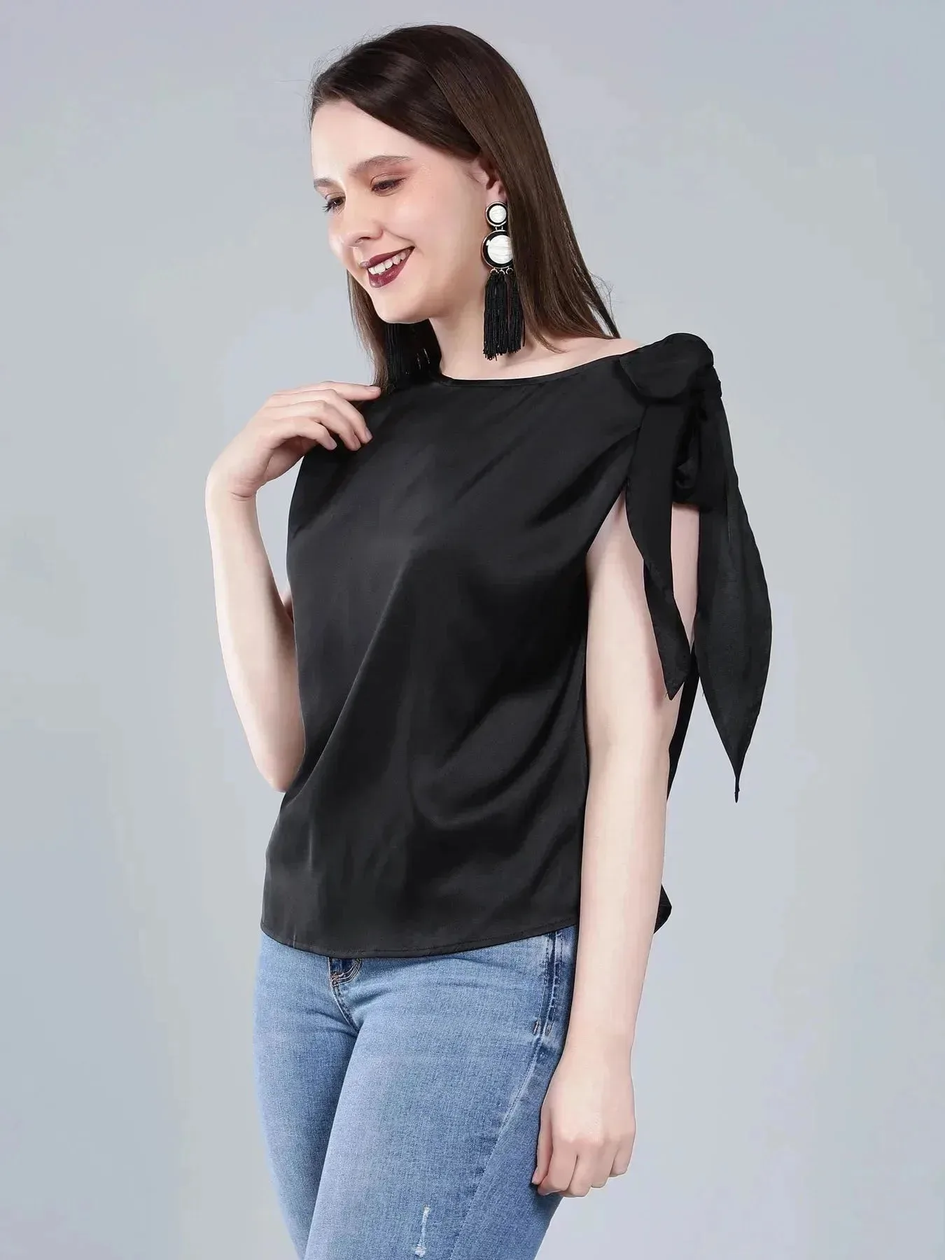 Tie Shoulder Satin Blouse - Image 19
