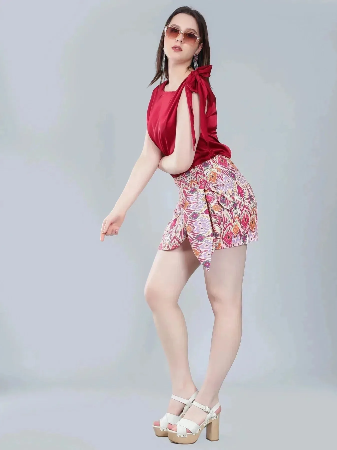 Tie Shoulder Satin Blouse - Image 3