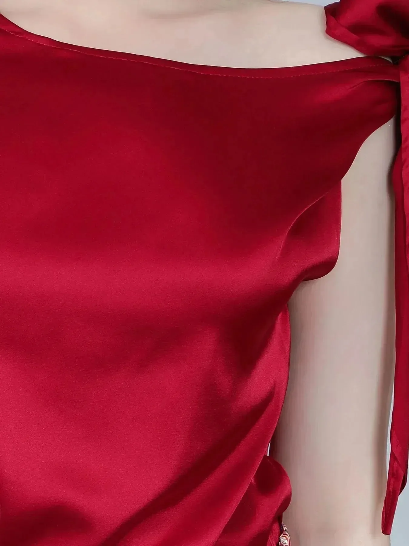 Tie Shoulder Satin Blouse - Image 6