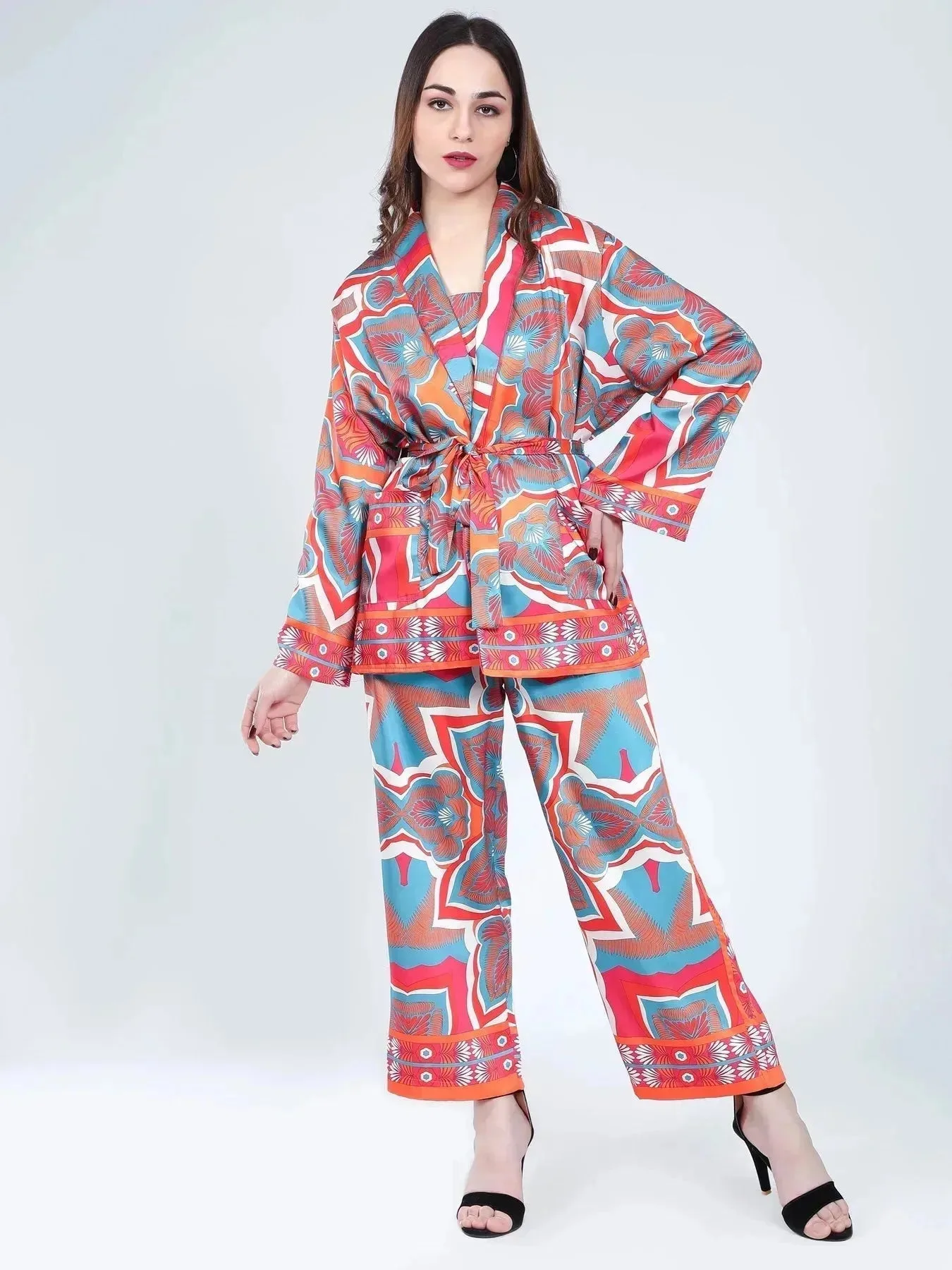 Tropical Printed Kimono Three-Piece Set - Image 3