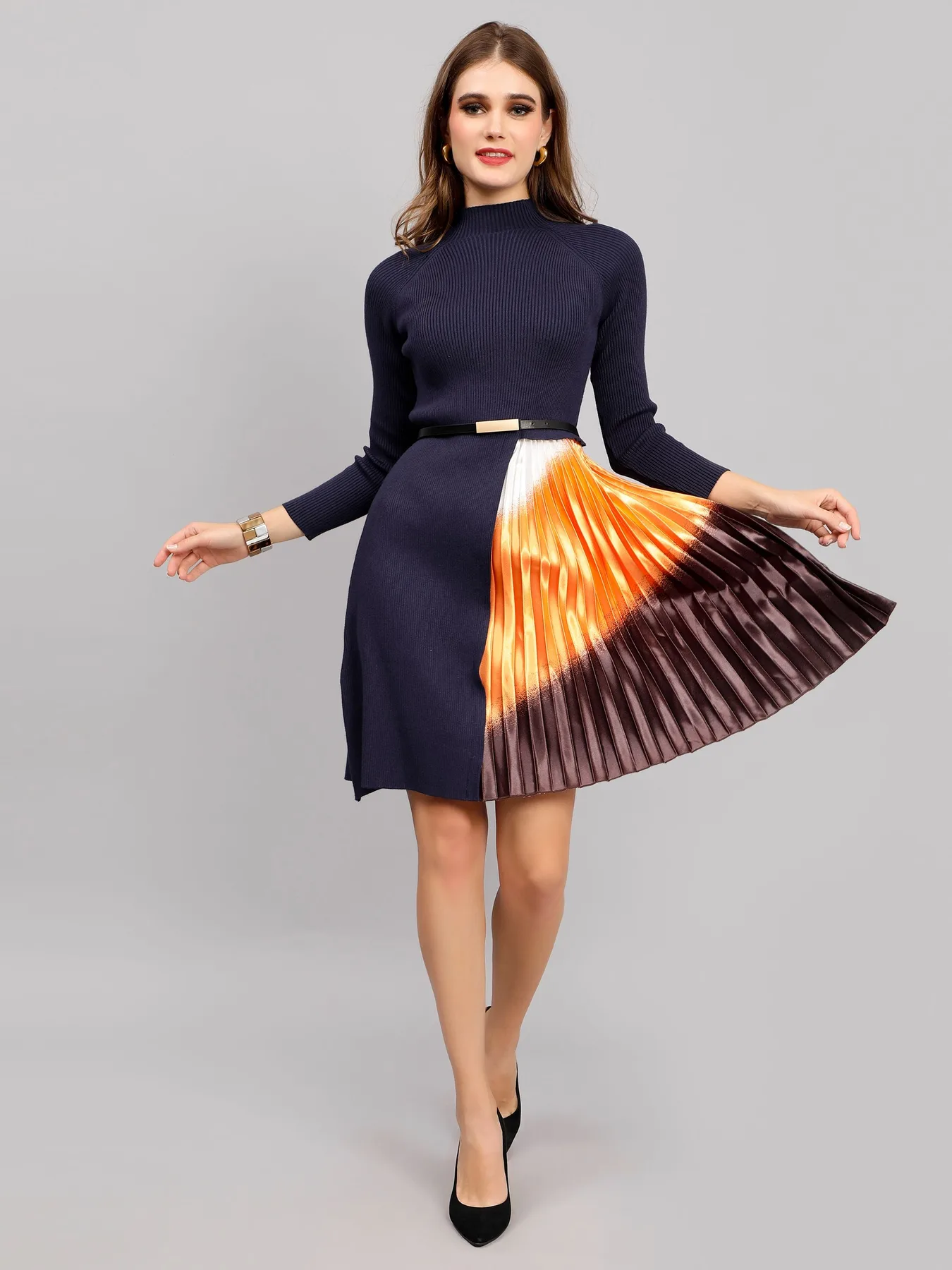 Winter Ribbed Pleated Dress - Image 12