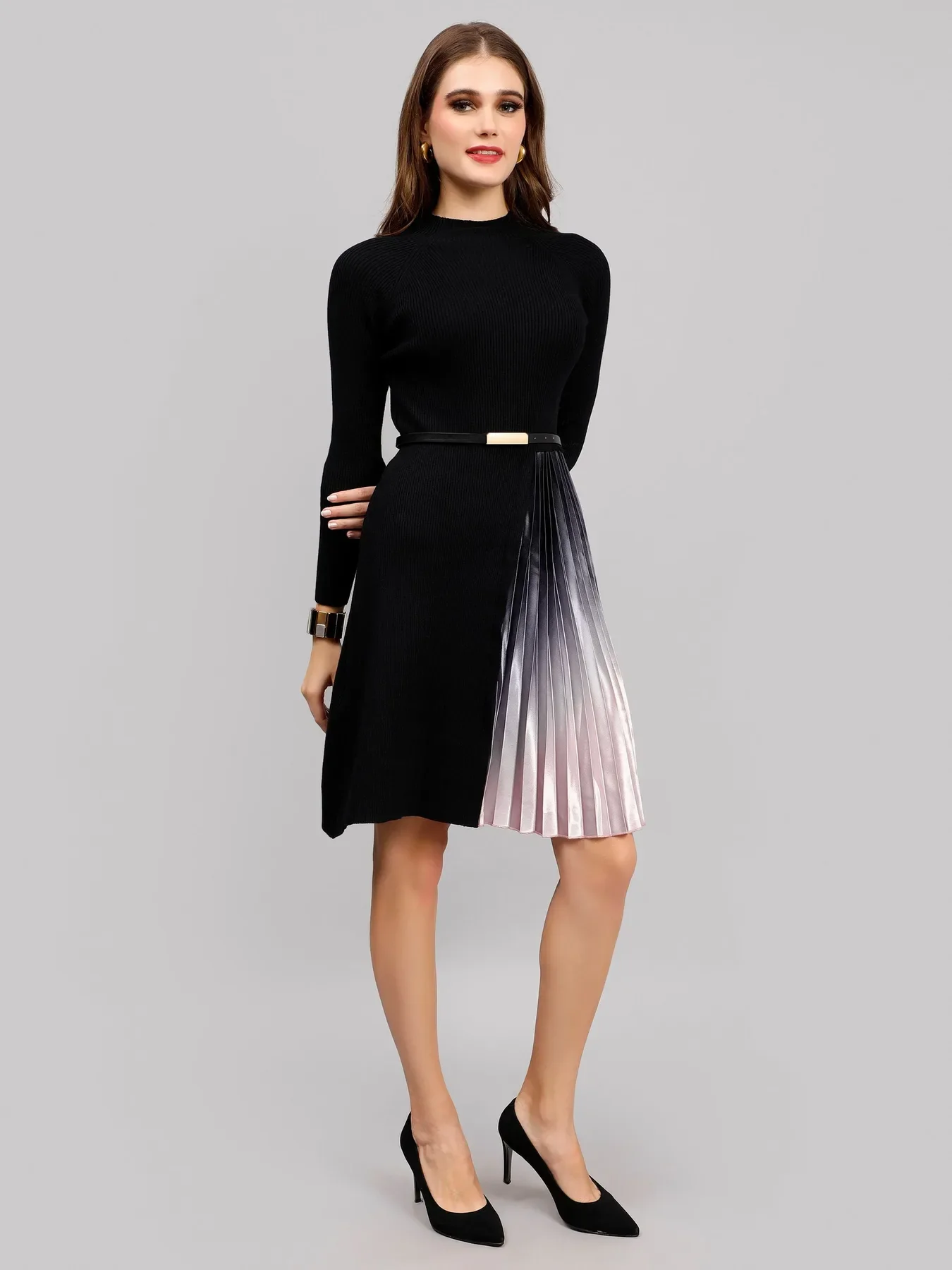 Winter Ribbed Pleated Dress - Image 12