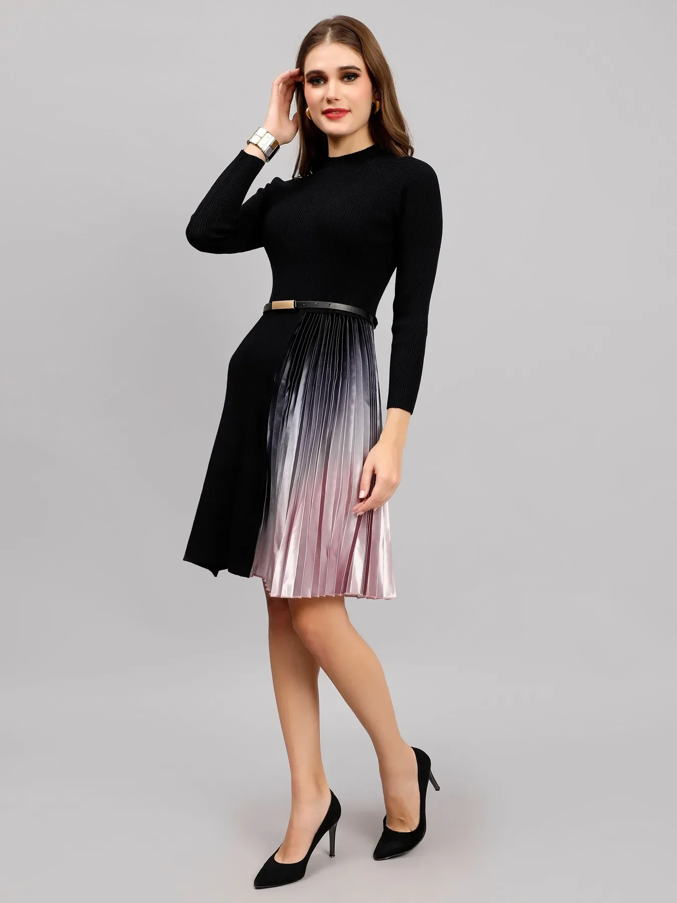 Winter Ribbed Pleated Dress - Image 13