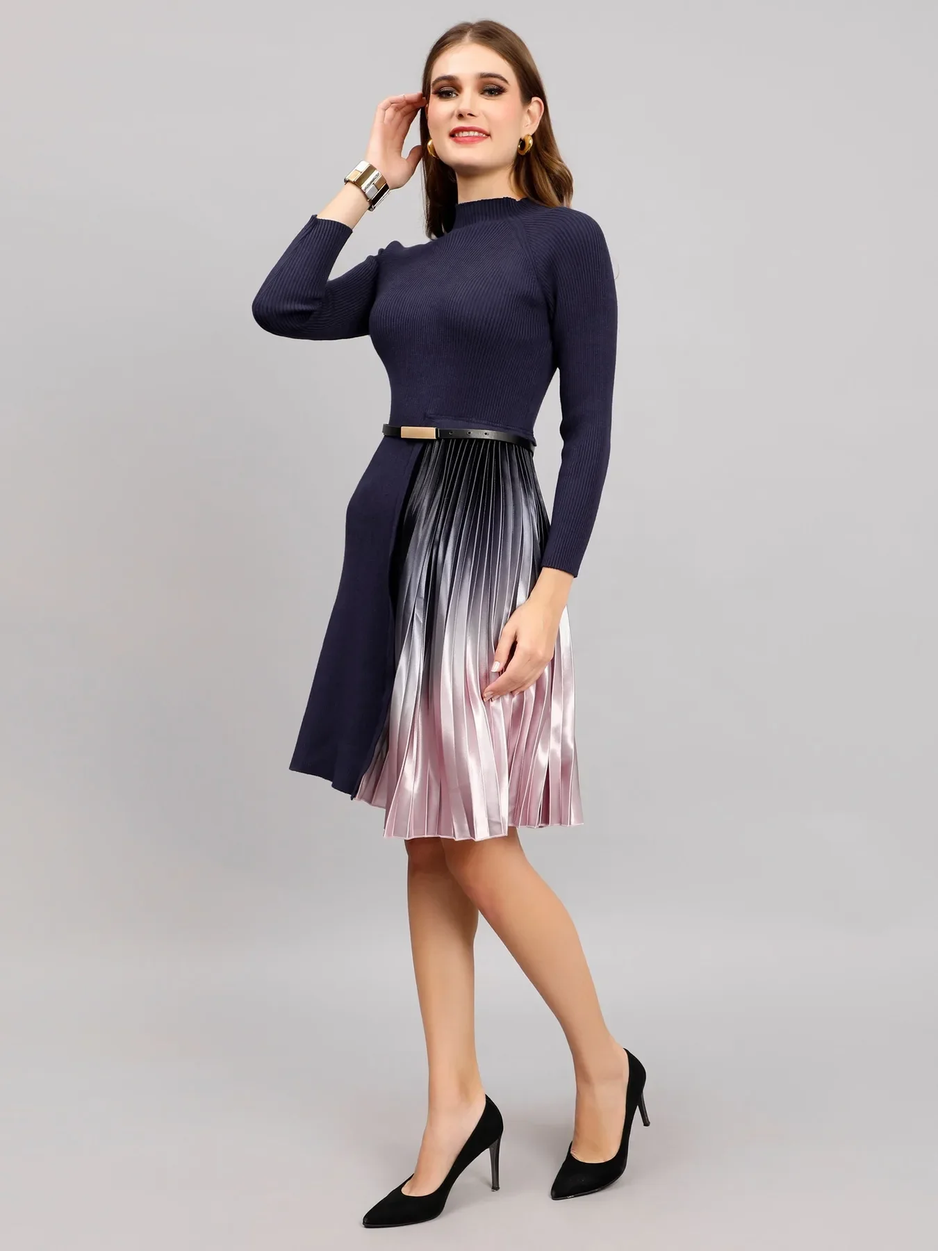 Winter Ribbed Pleated Dress - Image 5