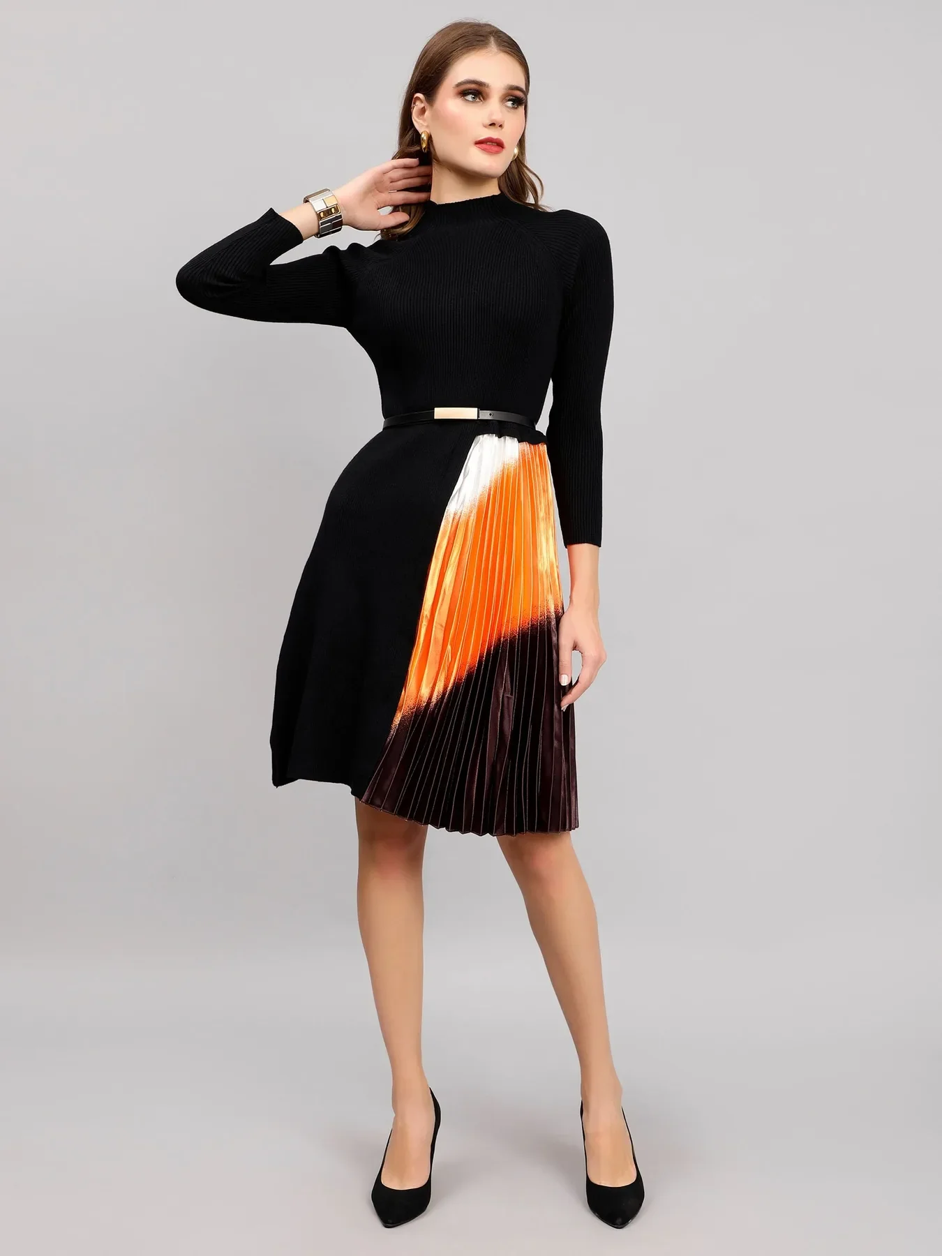 Winter Ribbed Pleated Dress - Image 5