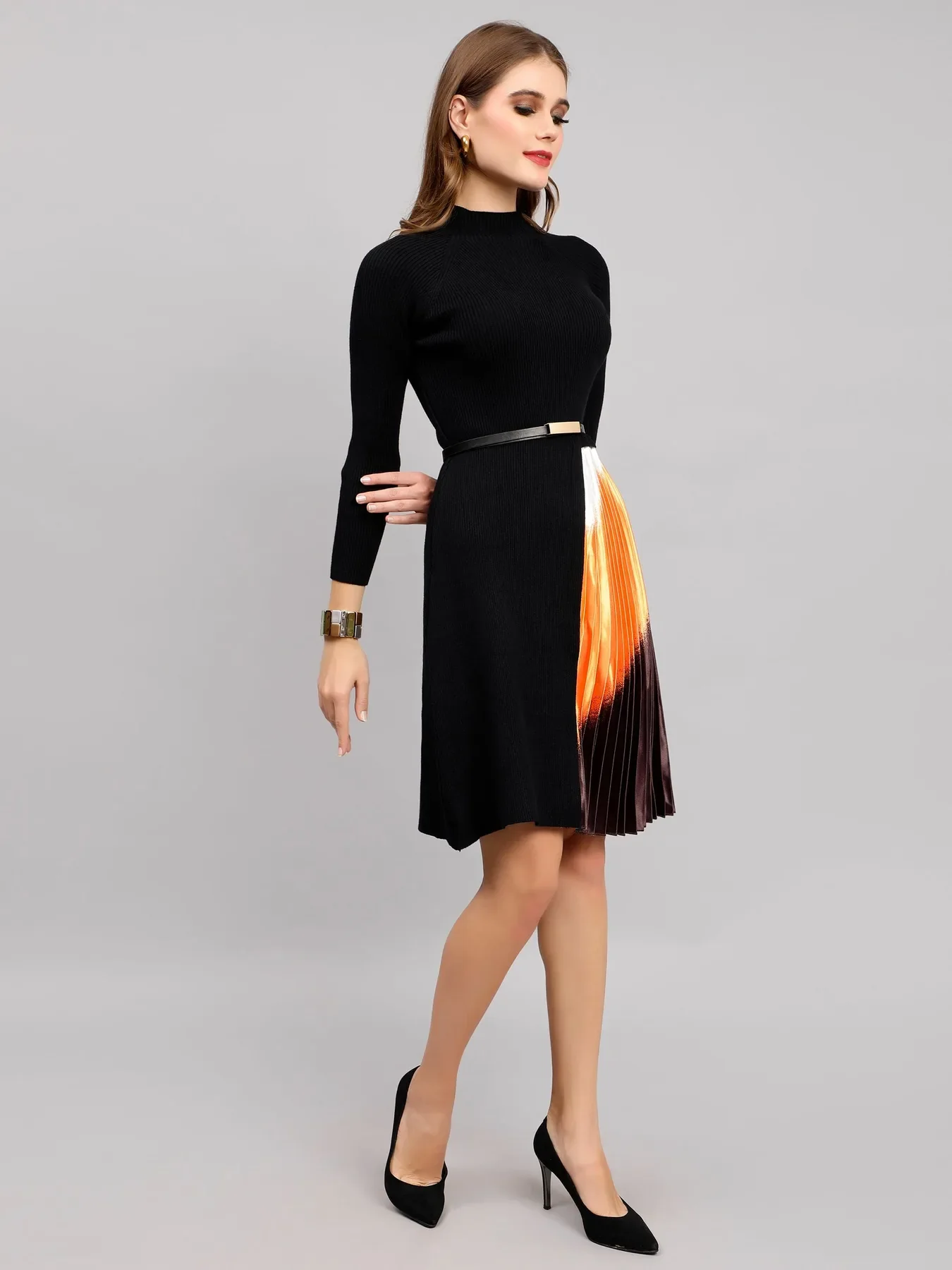 Winter Ribbed Pleated Dress - Image 6