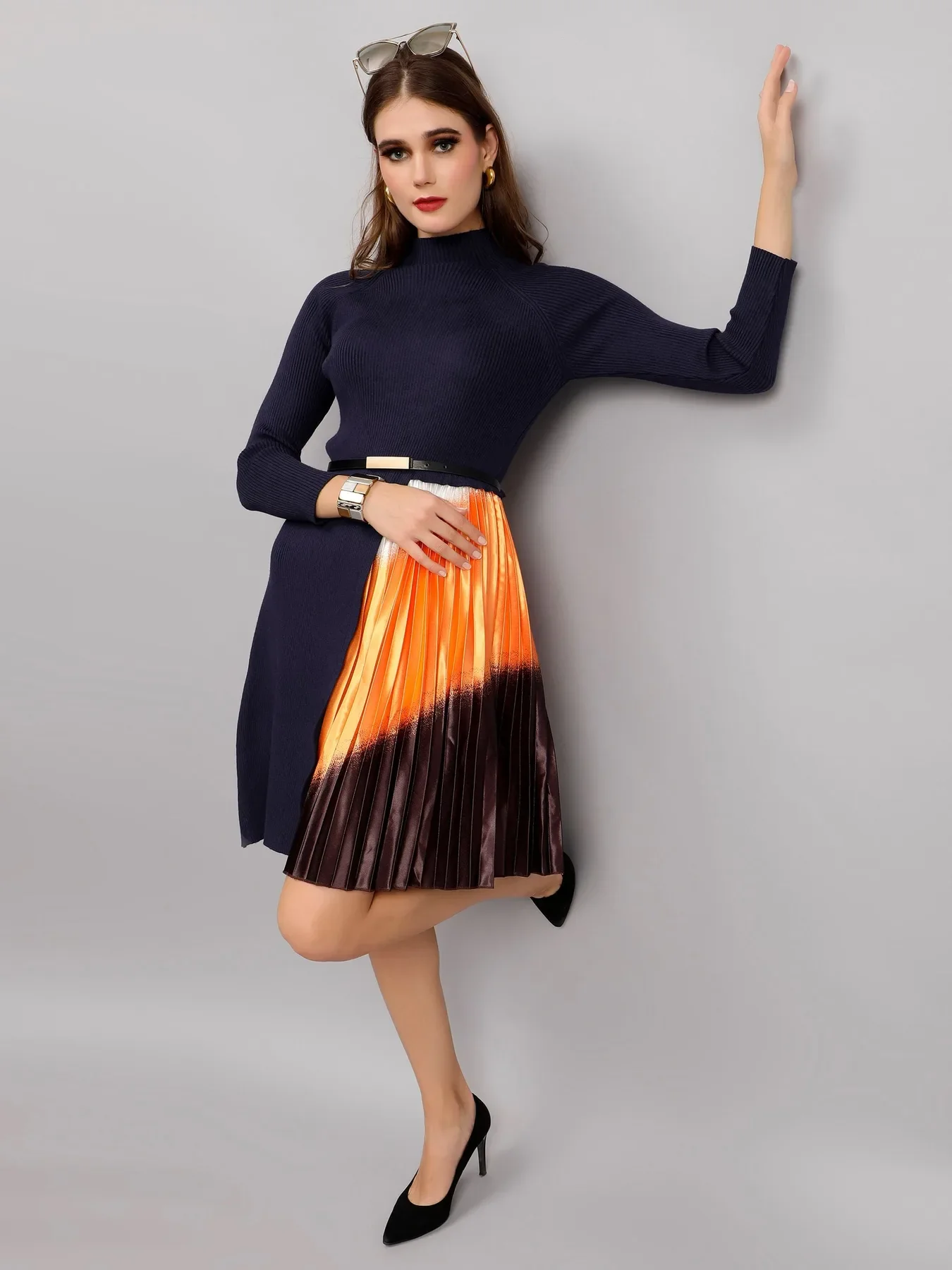 Winter Ribbed Pleated Dress - Image 9